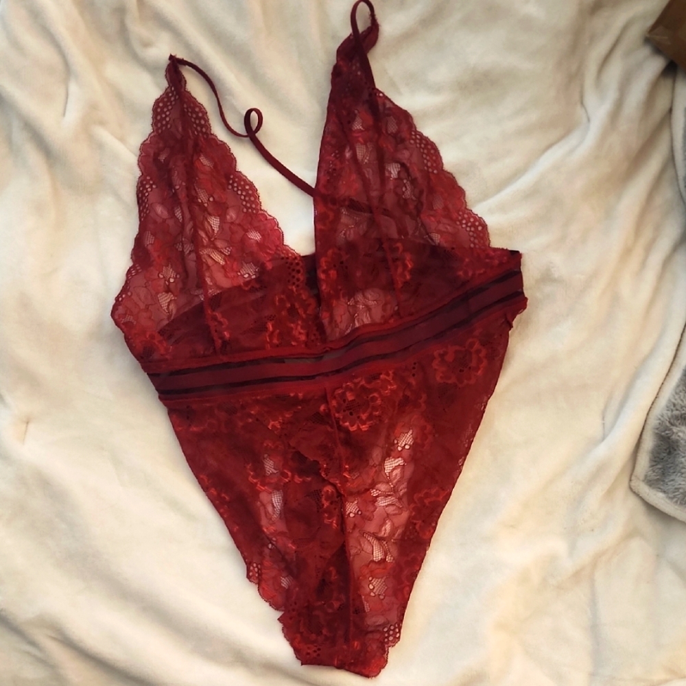 Elegant Red Lace Bodysuit NWT